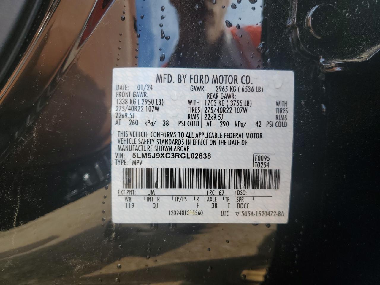 2024 Lincoln Aviator Black Label VIN: 5LM5J9XC3RGL02838 Lot: 50396195