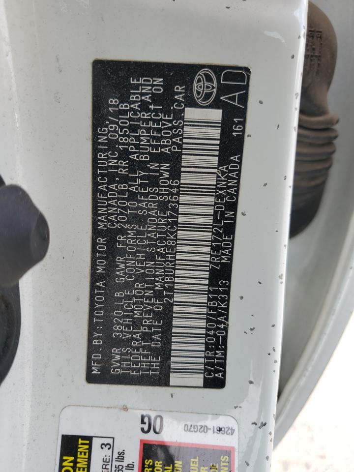 2T1BURHE8KC173646 TOYOTA COROLLA 2019