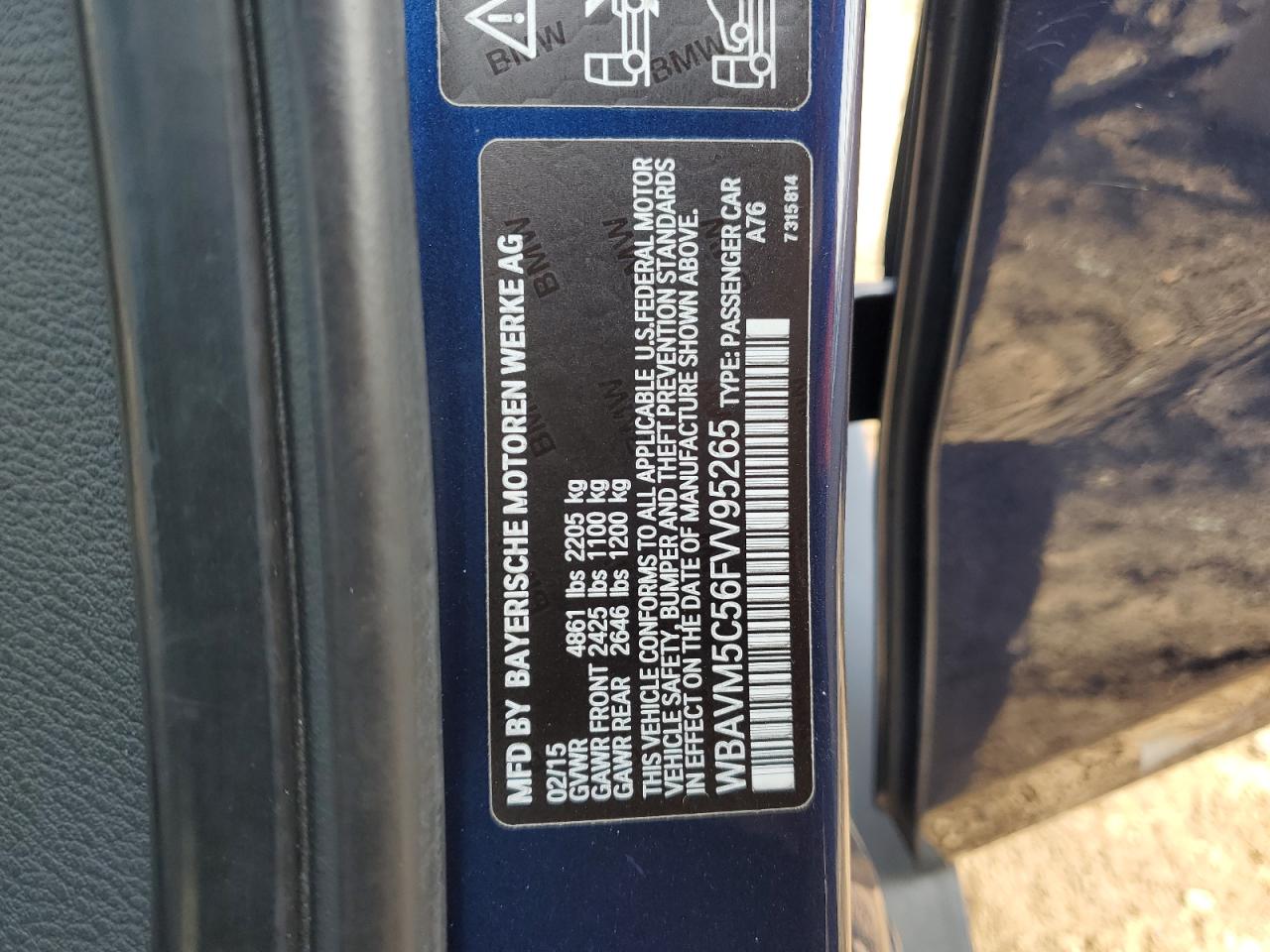 2015 BMW X1 xDrive35I VIN: WBAVM5C56FVV95265 Lot: 47757525