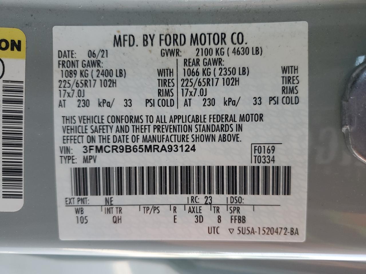 2021 Ford Bronco Sport Big Bend VIN: 3FMCR9B65MRA93124 Lot: 50992675
