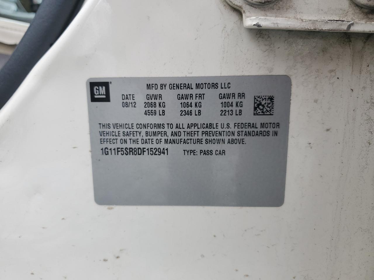 2013 Chevrolet Malibu 2Lt VIN: 1G11F5SR8DF152941 Lot: 50490585