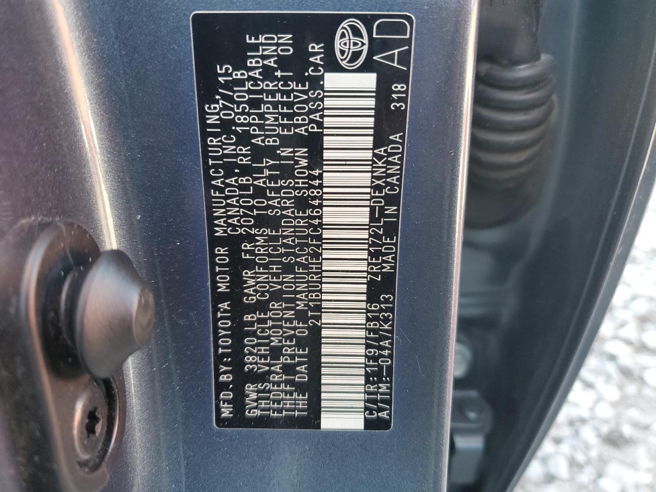 2015 Toyota Corolla L VIN: 2T1BURHE2FC464844 Lot: 48675425