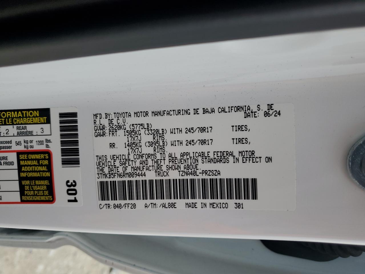 2024 Toyota Tacoma Double Cab VIN: 3TMKB5FN6RM009444 Lot: 50677465