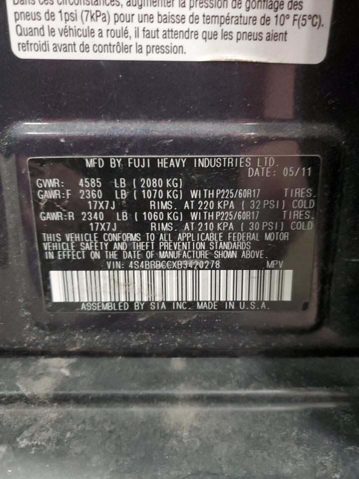 2011 Subaru Outback 2.5I Premium VIN: 4S4BRBCCXB3420278 Lot: 49728715