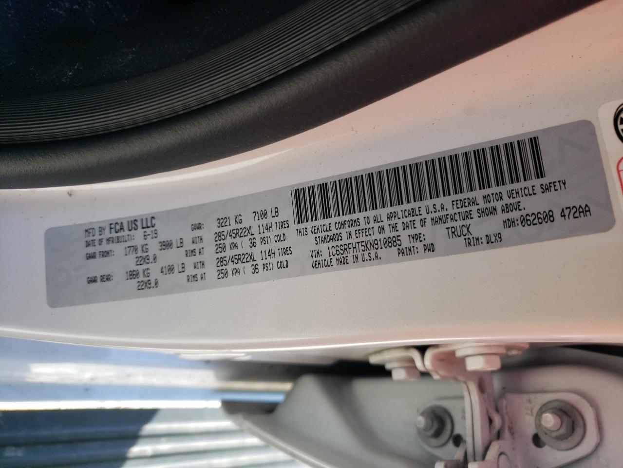 2019 Ram 1500 Limited VIN: 1C6SRFHT5KN910885 Lot: 47838295