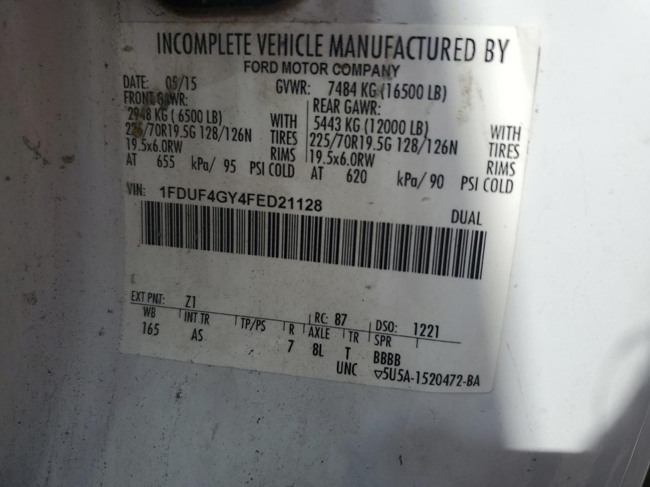 2015 Ford F450 Super Duty VIN: 1FDUF4GY4FED21128 Lot: 45108425