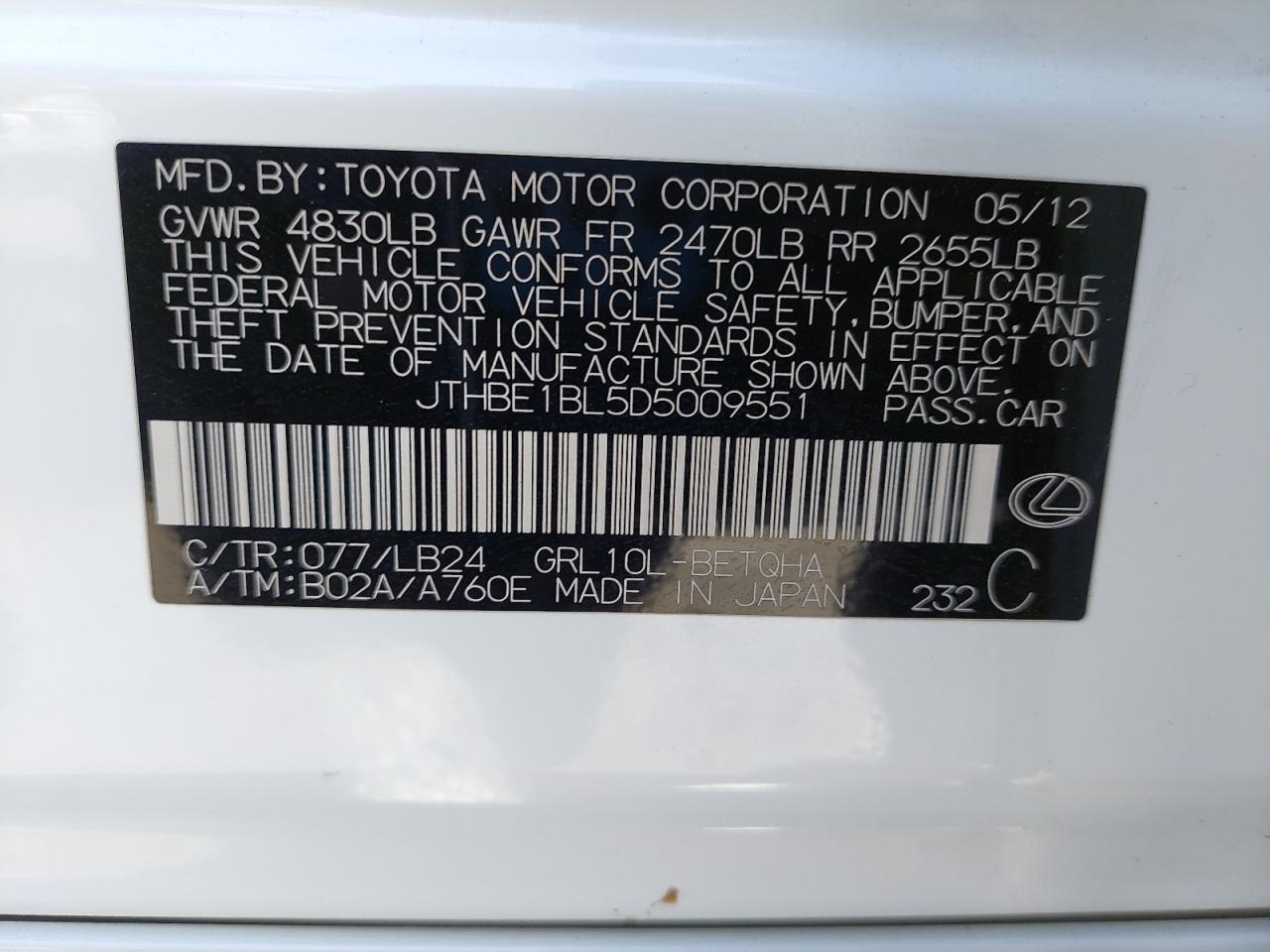 JTHBE1BL5D5009551 - 2013 Lexus GS 350 - #47327415