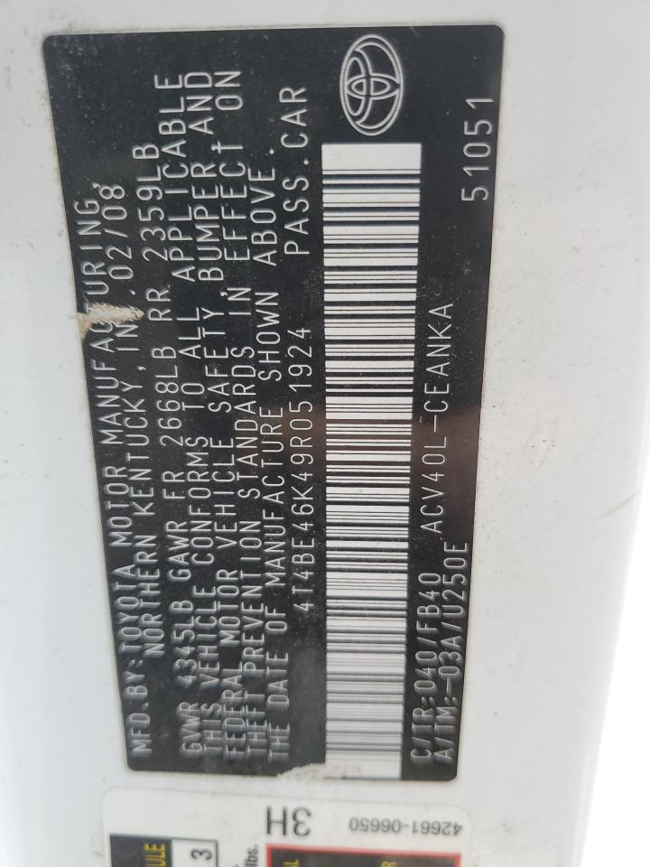 4t4be46k49r051924 4T4BE46K49R051924 2009 Toyota Camry Base