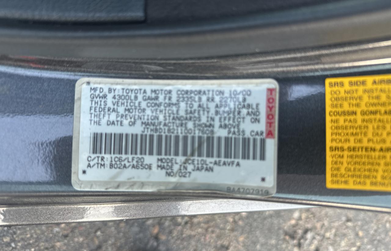 2001 Lexus Is 300 VIN: JTHBD182110017608 Lot: 50274835