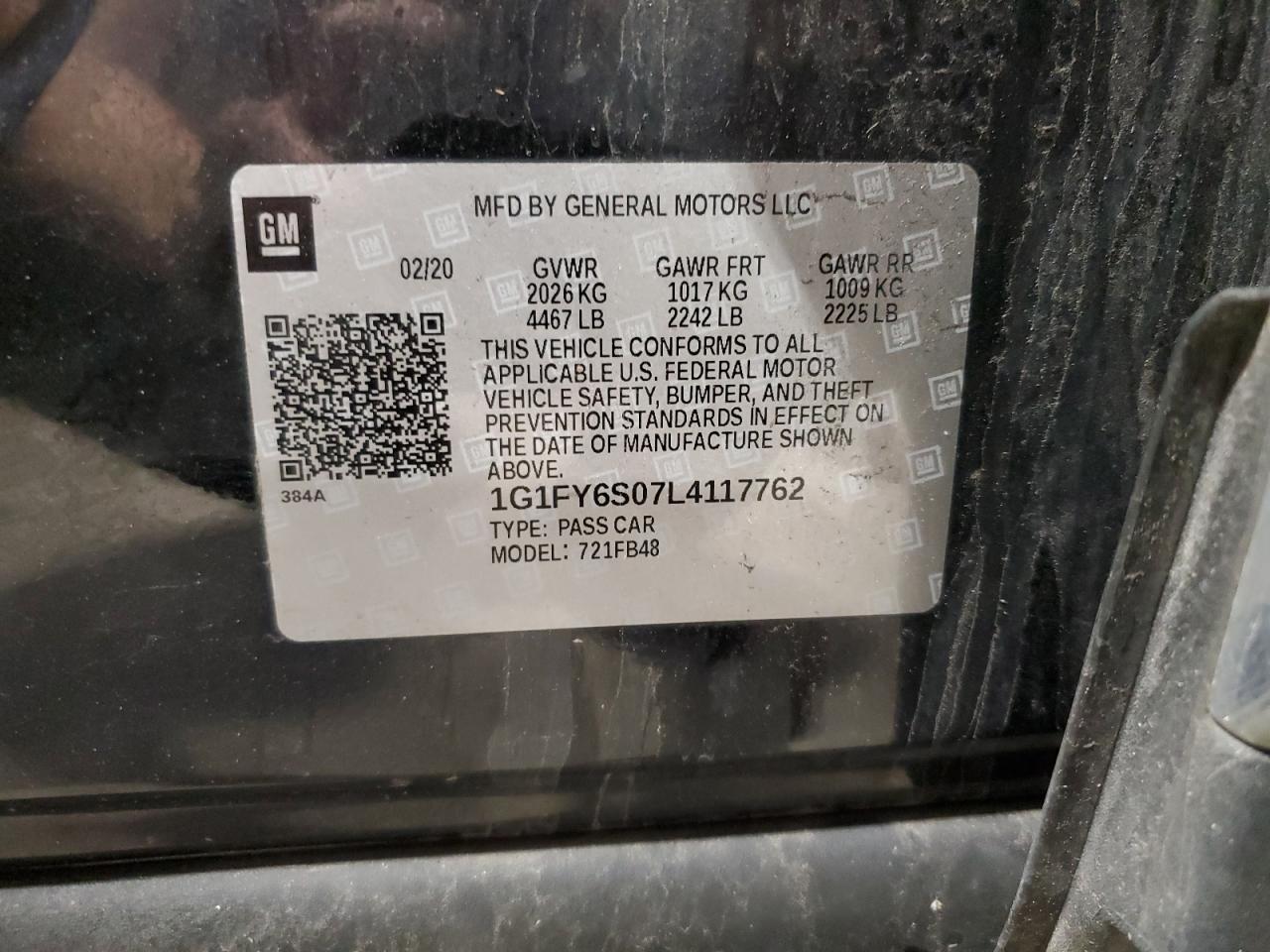 2020 Chevrolet Bolt Ev Lt VIN: 1G1FY6S07L4117762 Lot: 50886015