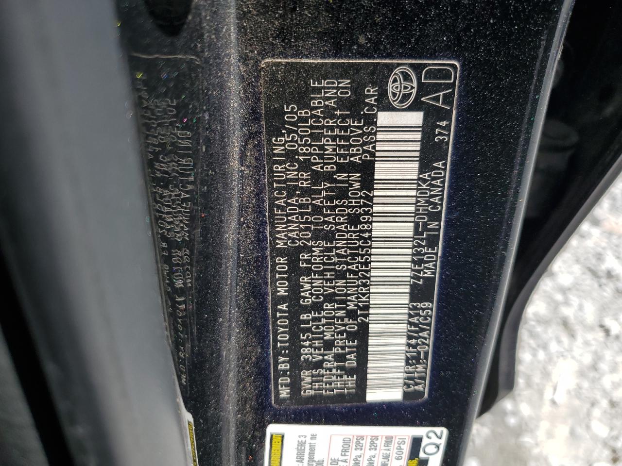 2005 Toyota Corolla Matrix Xr VIN: 2T1KR32E55C489372 Lot: 49993685