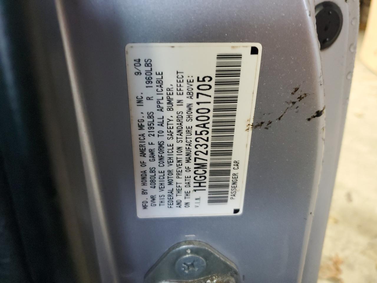 2005 Honda Accord Lx VIN: 1HGCM72325A001705 Lot: 58832445