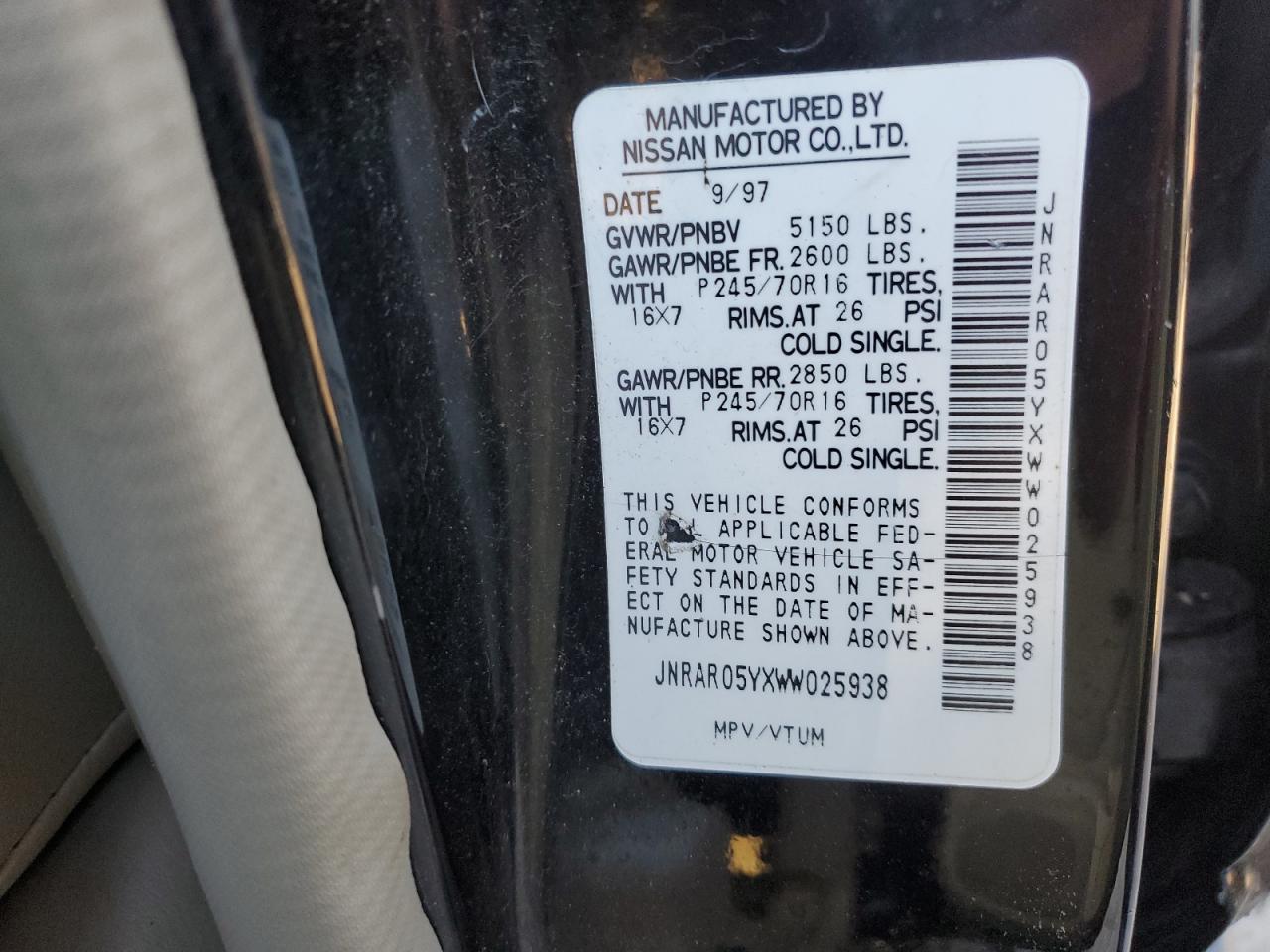 1998 Infiniti Qx4 VIN: JNRAR05YXWW025938 Lot: 49781395