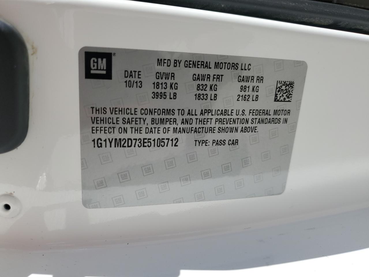 2014 Chevrolet Corvette Stingray Z51 3Lt VIN: 1G1YM2D73E5105712 Lot: 48076955