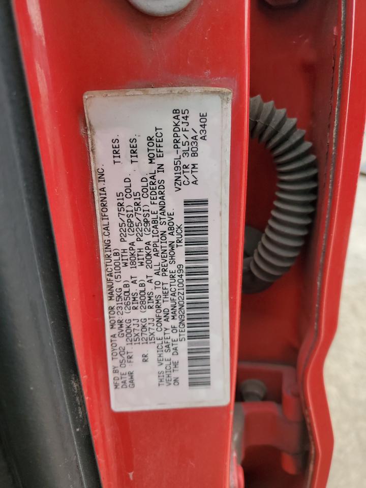 2002 Toyota Tacoma Double Cab Prerunner VIN: 5TEGN92N02Z100499 Lot: 47539375