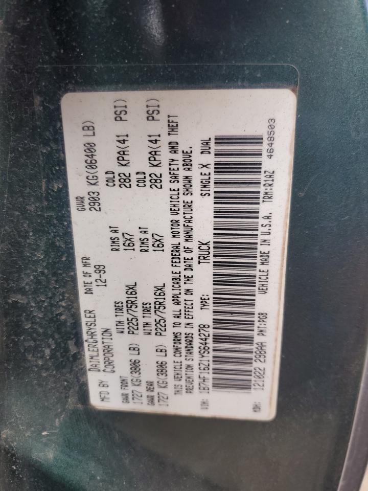 2000 Dodge Ram 1500 VIN: 1B7HF16Z1YS644278 Lot: 62713905
