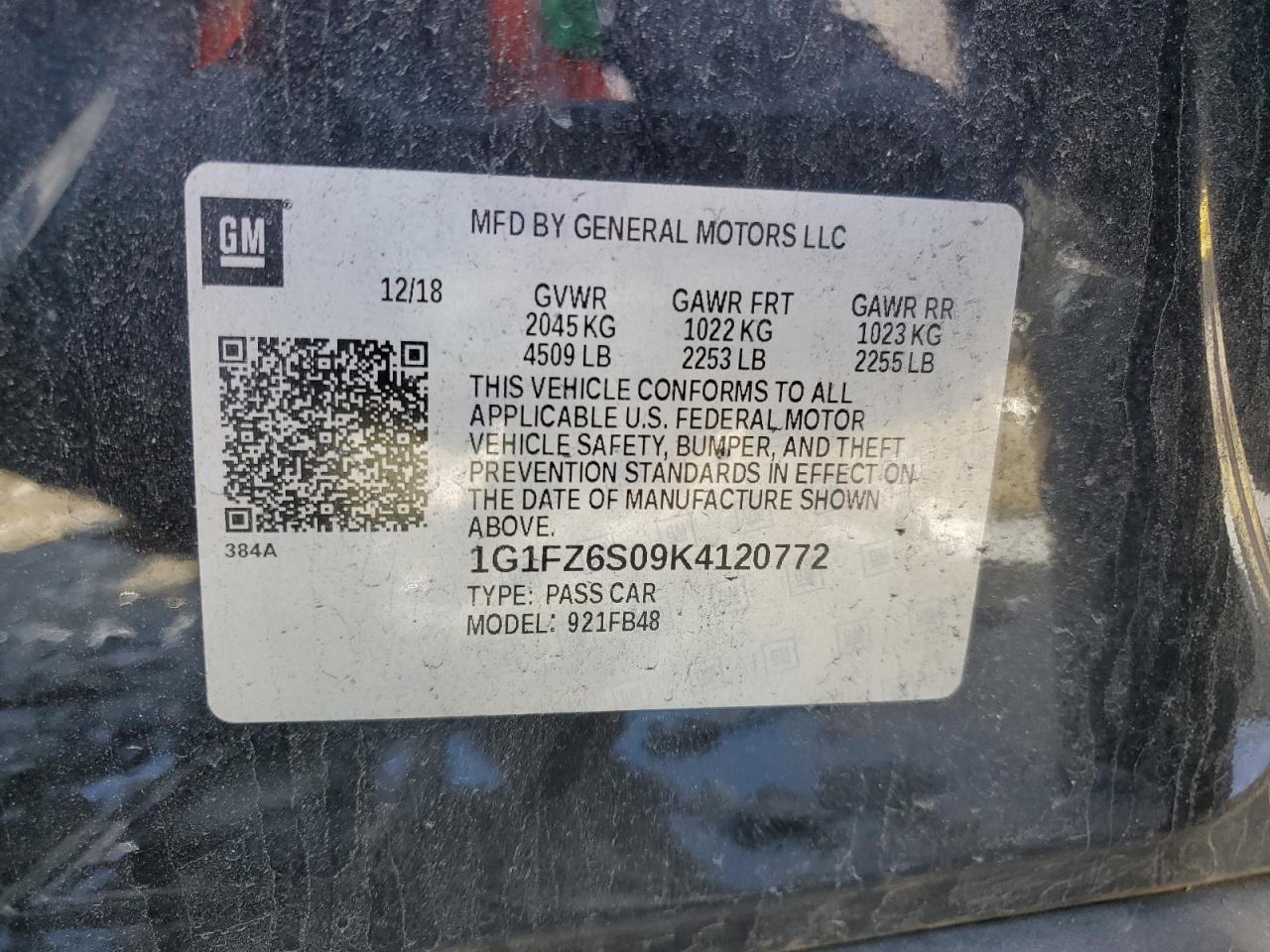 2019 Chevrolet Bolt Ev Premier VIN: 1G1FZ6S09K4120772 Lot: 49359235