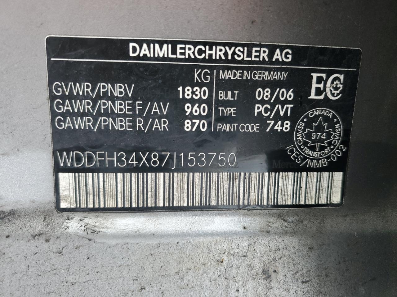 2007 Mercedes-Benz B200 VIN: WDDFH34X87J153750 Lot: 50053745