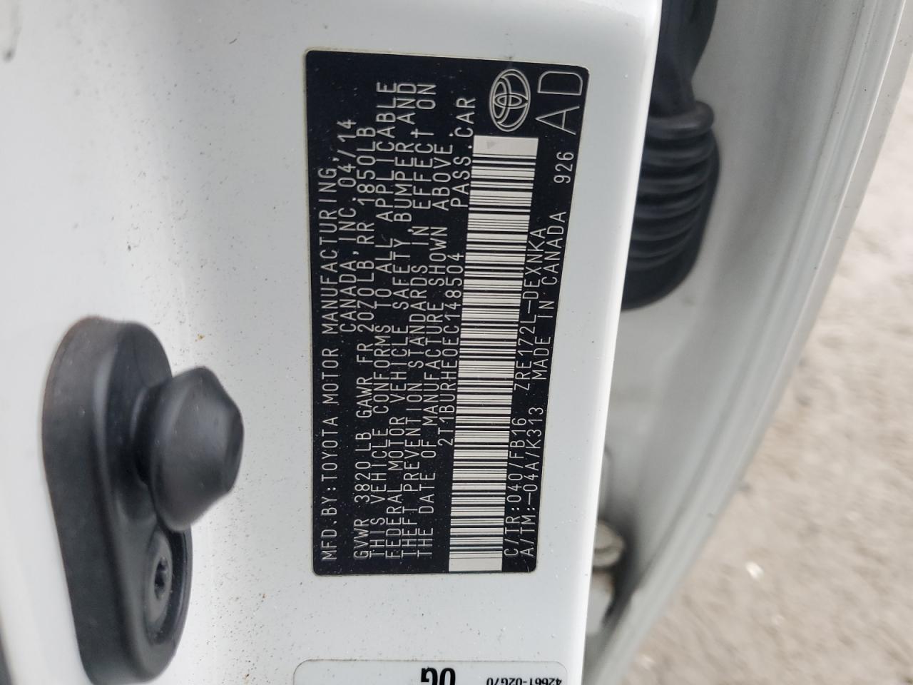 2014 Toyota Corolla L VIN: 2T1BURHE0EC148504 Lot: 48861505