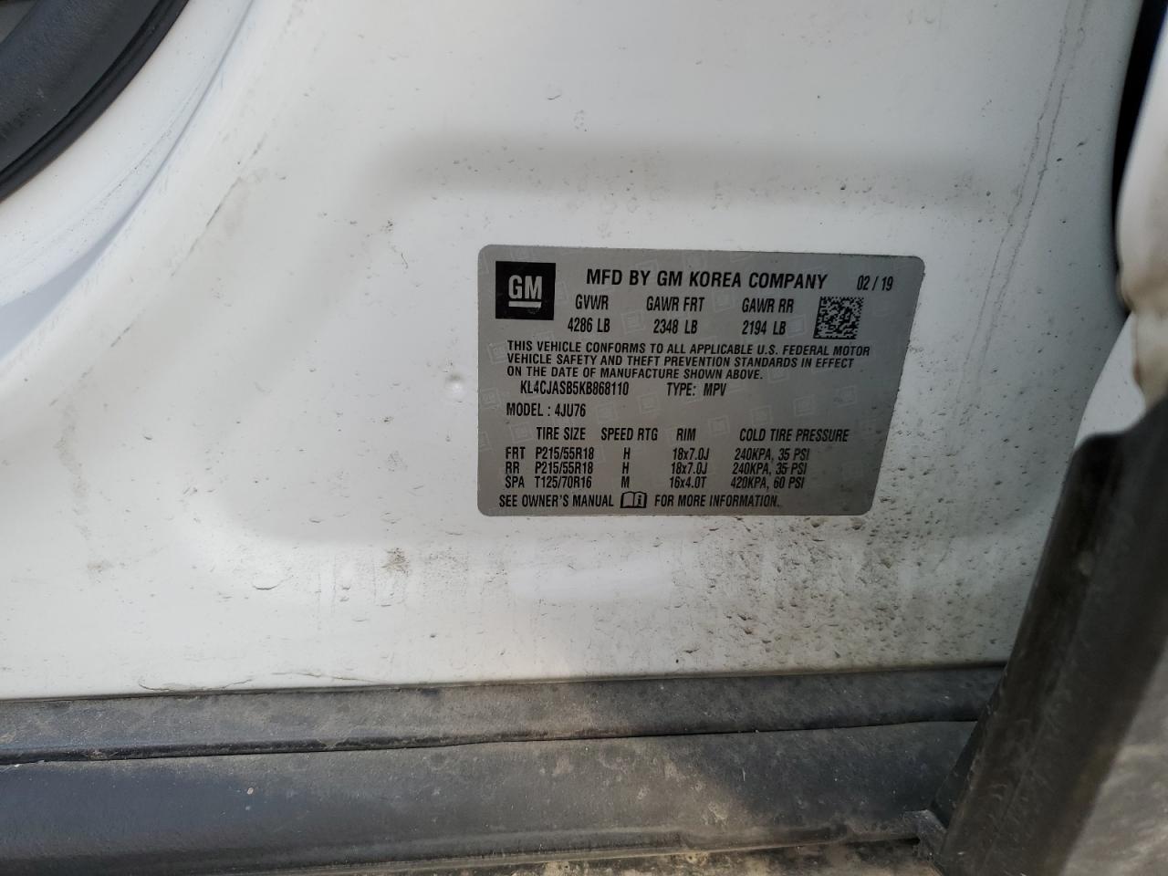 2019 Buick Encore Preferred VIN: KL4CJASB5KB868110 Lot: 50711965
