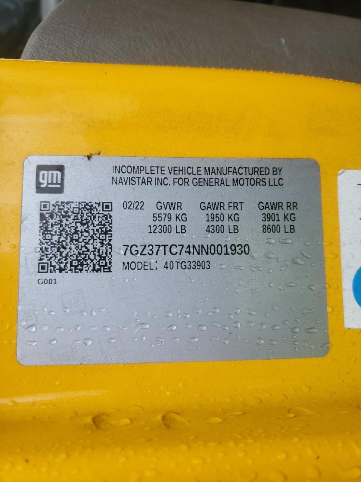 2022 GMC Savana Cutaway G3500 VIN: 7GZ37TC74NN001930 Lot: 49289155