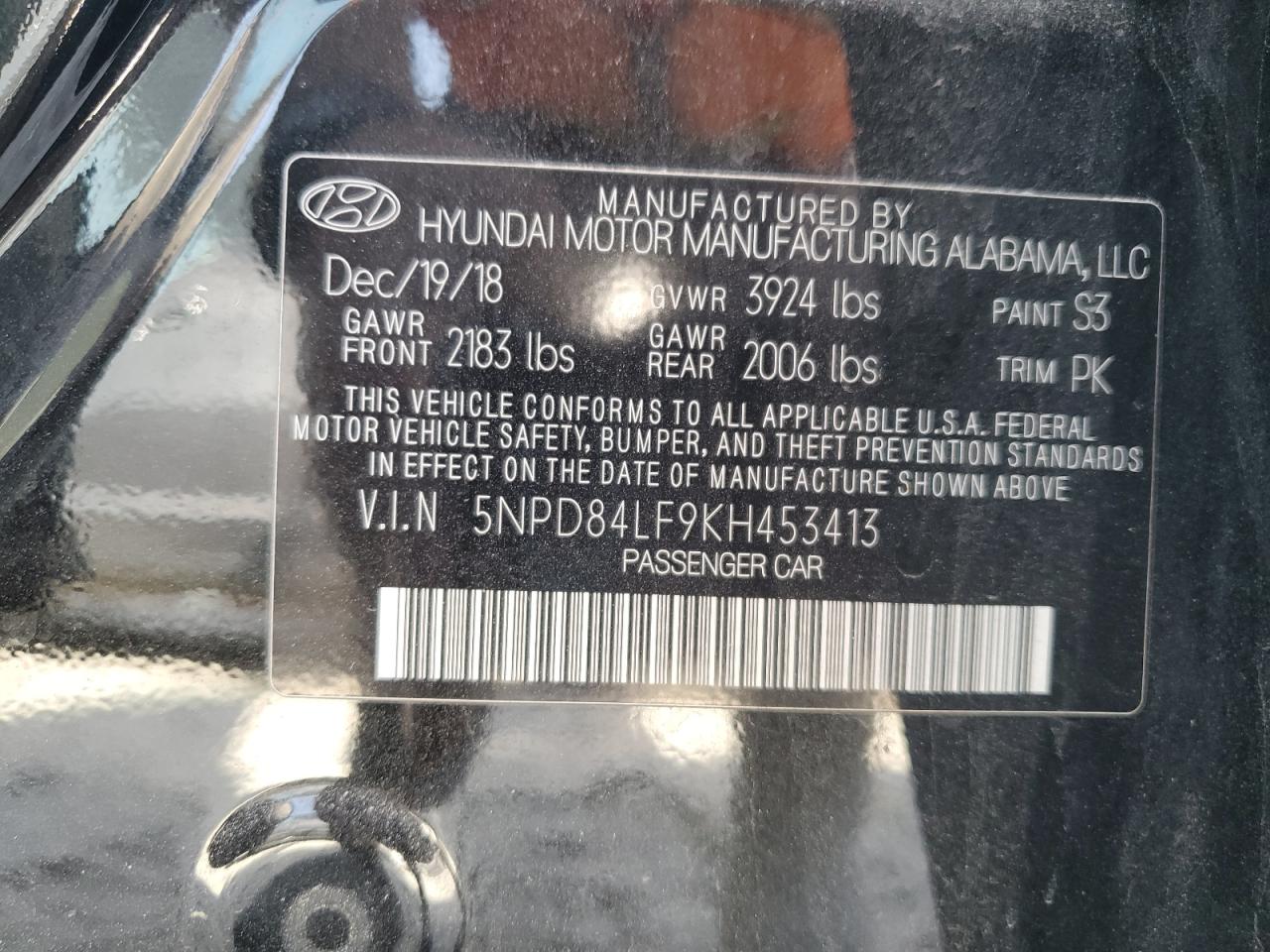 2019 Hyundai Elantra Sel VIN: 5NPD84LF9KH453413 Lot: 48237655