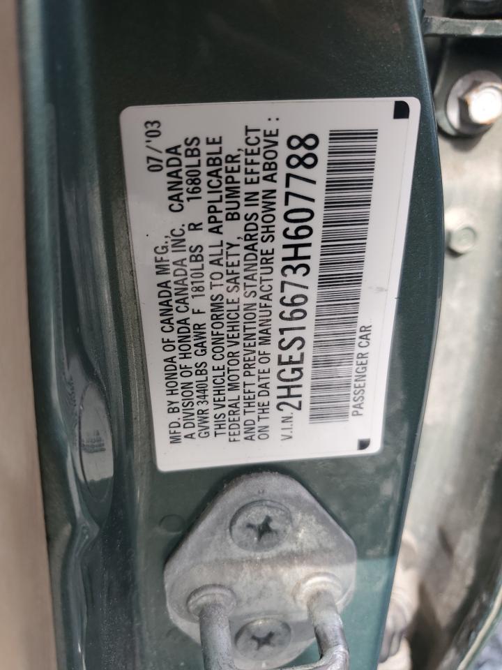 2003 Honda Civic Lx VIN: 2HGES16673H607788 Lot: 48729275