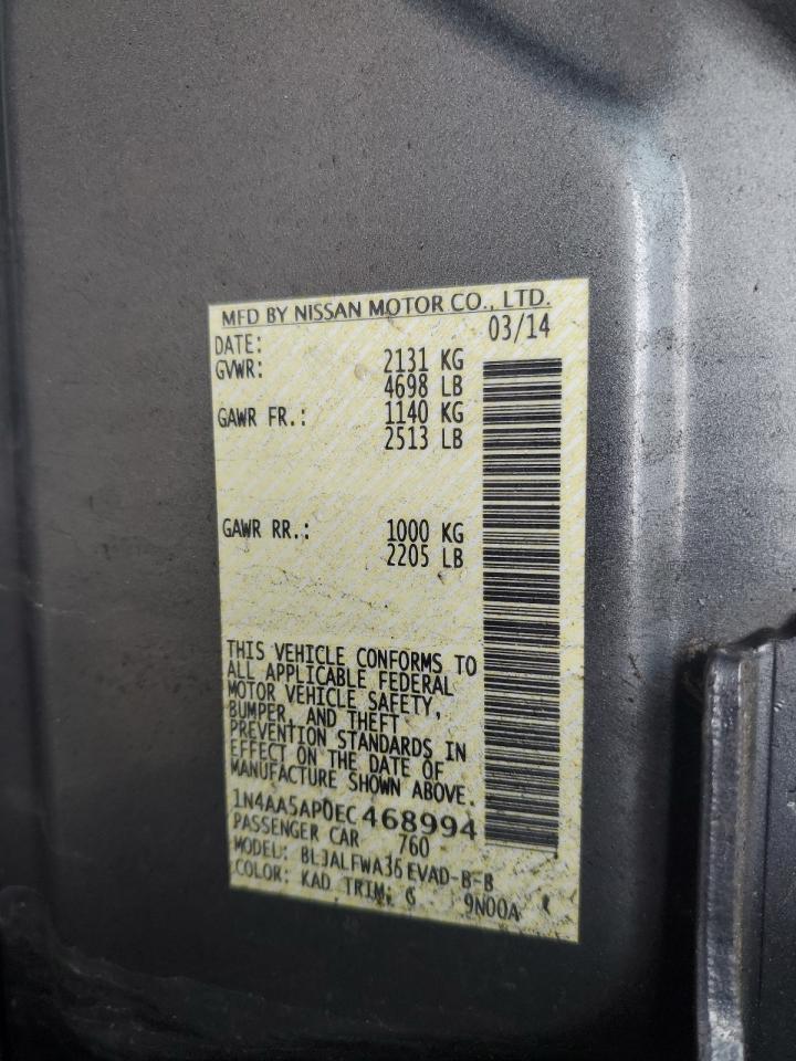 2014 Nissan Maxima S VIN: 1N4AA5AP0EC468994 Lot: 50195035