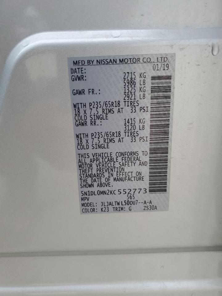 2019 Infiniti Qx60 Luxe VIN: 5N1DL0MN2KC552773 Lot: 51145105