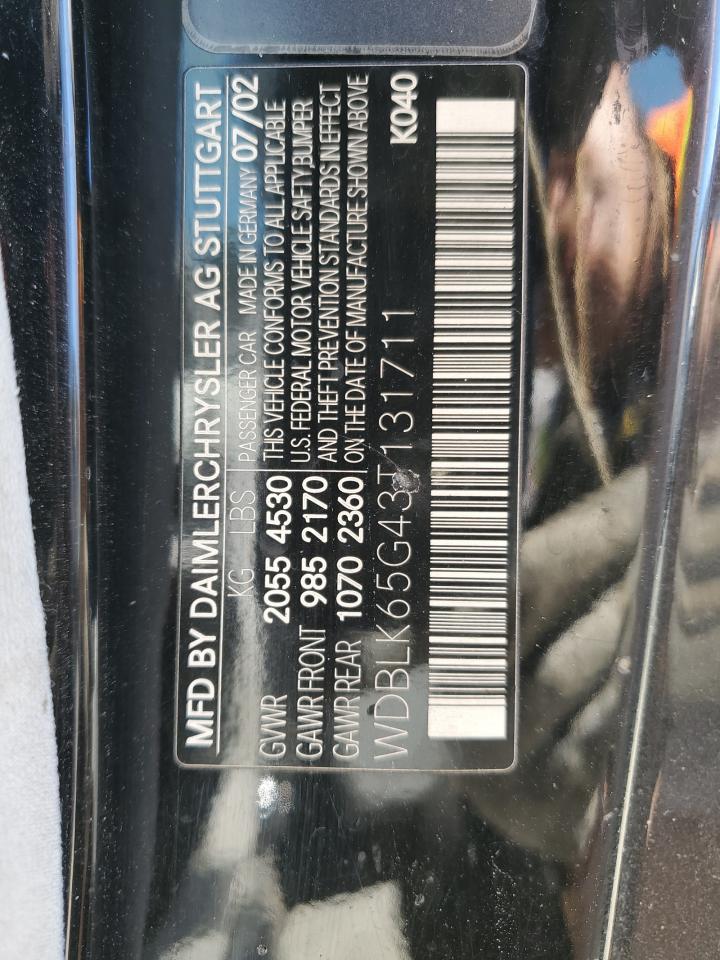 2003 Mercedes-Benz Clk 320 VIN: WDBLK65G43T131711 Lot: 48130915