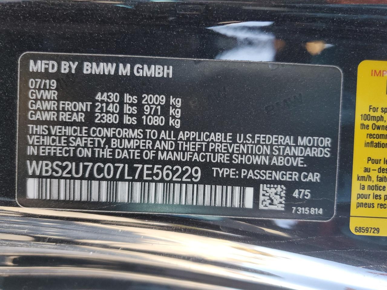 2020 BMW M2 Competition VIN: WBS2U7C07L7E56229 Lot: 49540655
