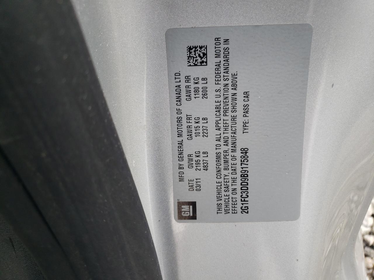 2011 Chevrolet Camaro Lt VIN: 2G1FC3DD9B9175848 Lot: 47947405