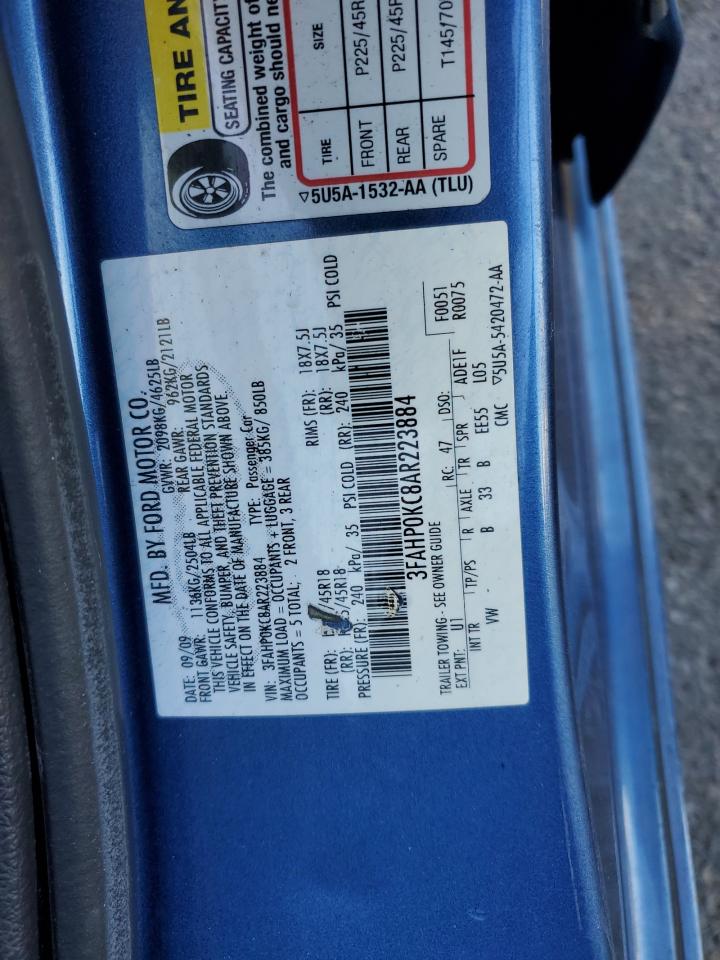 FORD FUSION 2010 VIN 3FAHP0KC8AR223884 zdjęcie 12
