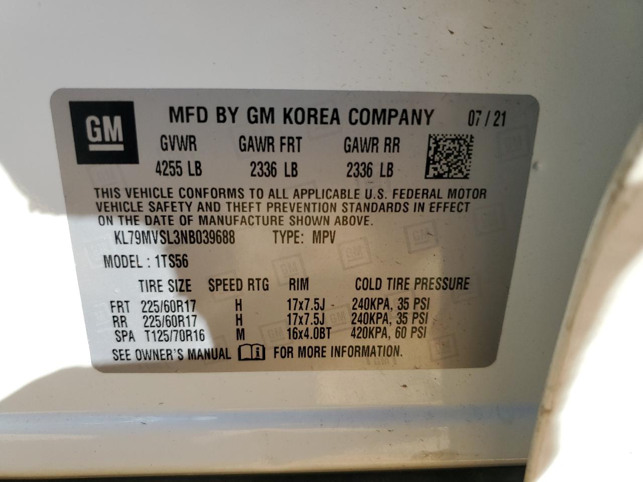 2022 Chevrolet Trailblazer Activ VIN: KL79MVSL3NB039688 Lot: 48790275