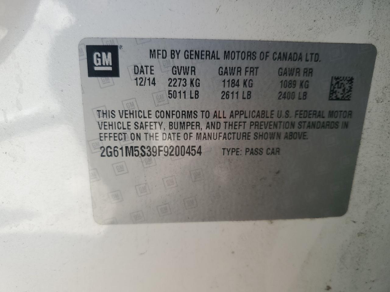 2015 Cadillac Xts Luxury Collection VIN: 2G61M5S39F9200454 Lot: 52698995