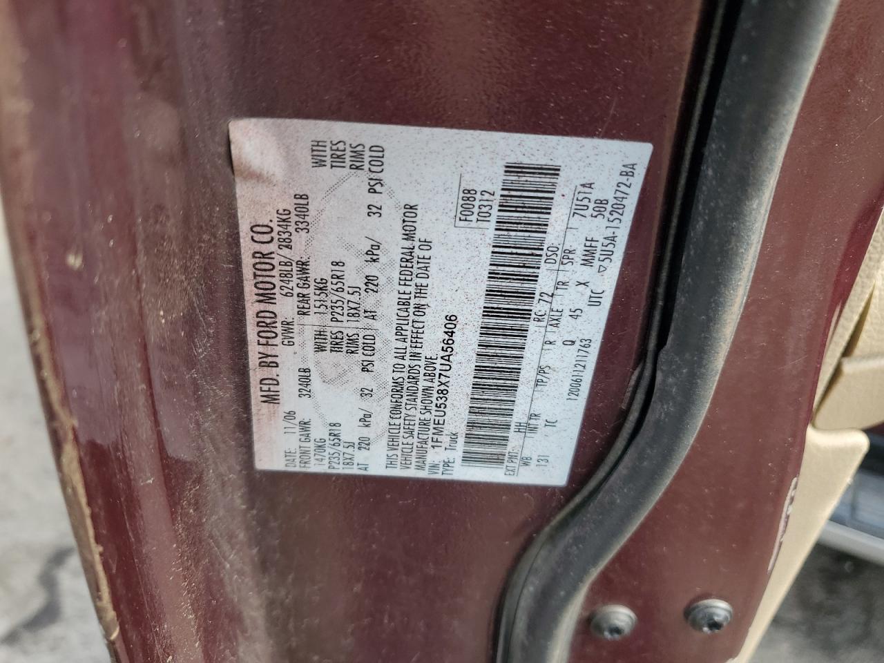 2007 Ford Explorer Sport Trac Limited VIN: 1FMEU538X7UA56406 Lot: 50197725