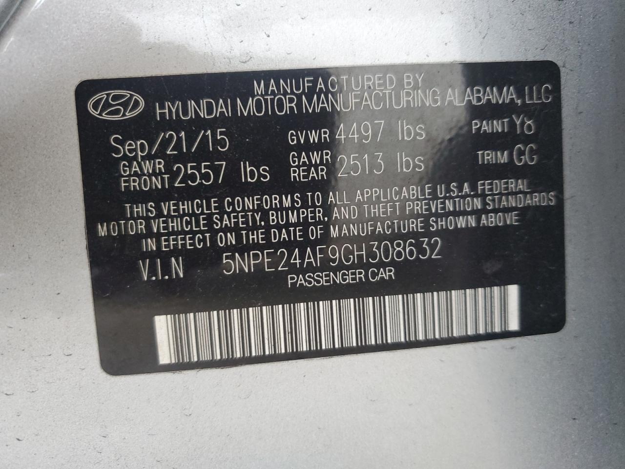 2016 Hyundai Sonata Se VIN: 5NPE24AF9GH308632 Lot: 48015885