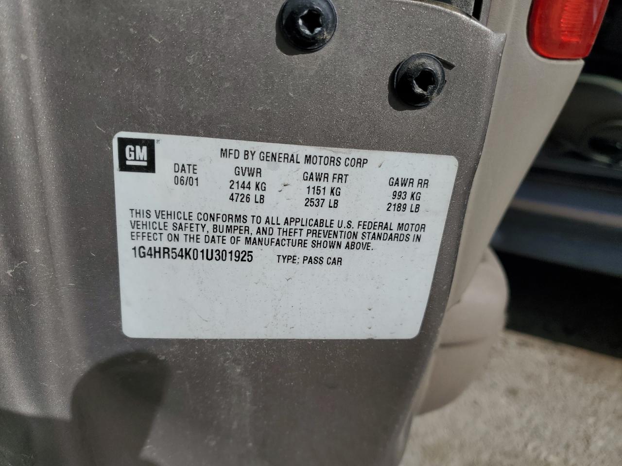 2001 Buick Lesabre Limited VIN: 1G4HR54K01U301925 Lot: 49701285