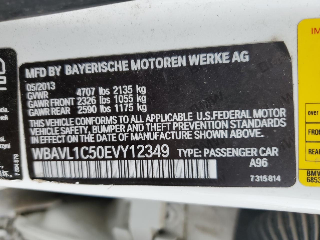 2014 BMW X1 xDrive28I VIN: WBAVL1C50EVY12349 Lot: 50647105