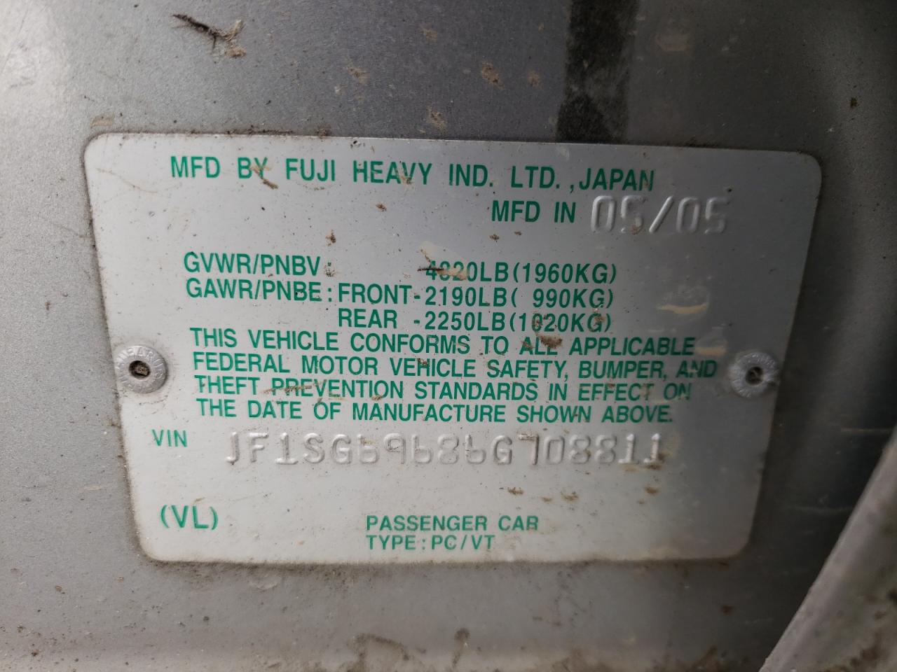 2006 Subaru Forester 2.5Xt VIN: JF1SG69686G708811 Lot: 49357405