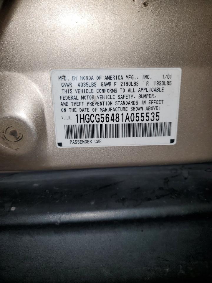 2001 Honda Accord Lx VIN: 1HGCG56481A055535 Lot: 50276205