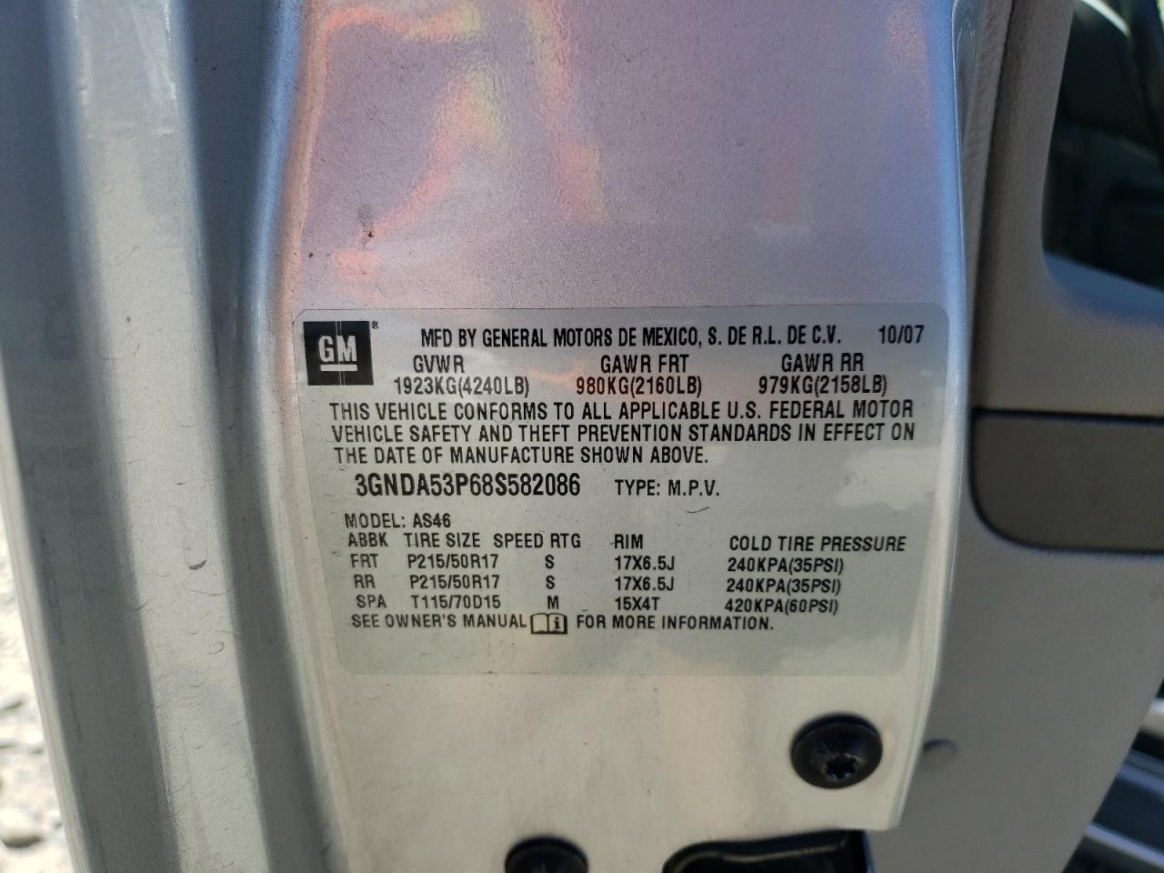 3gnda53p68s582086 3GNDA53P68S582086 2008 Chevrolet Hhr Lt