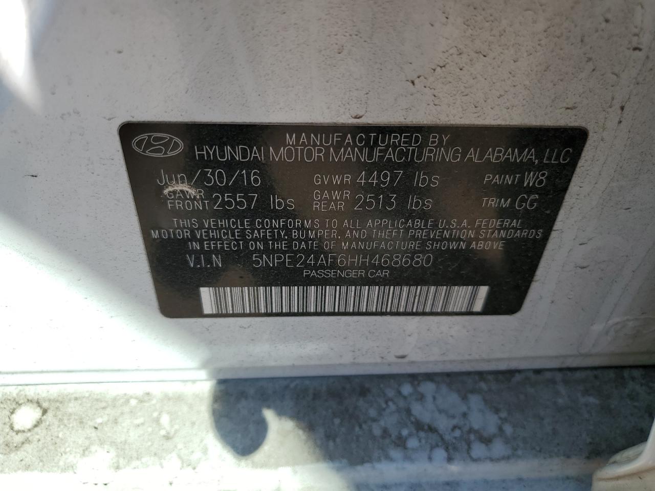 2017 Hyundai Sonata Se VIN: 5NPE24AF6HH468680 Lot: 47812575