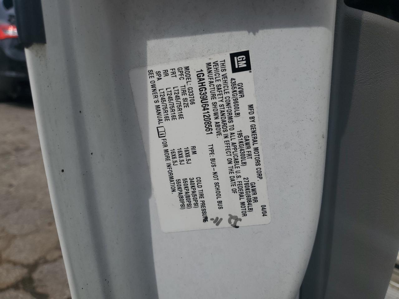 2004 Chevrolet Express G3500 VIN: 1GAHG39U641208561 Lot: 47579375