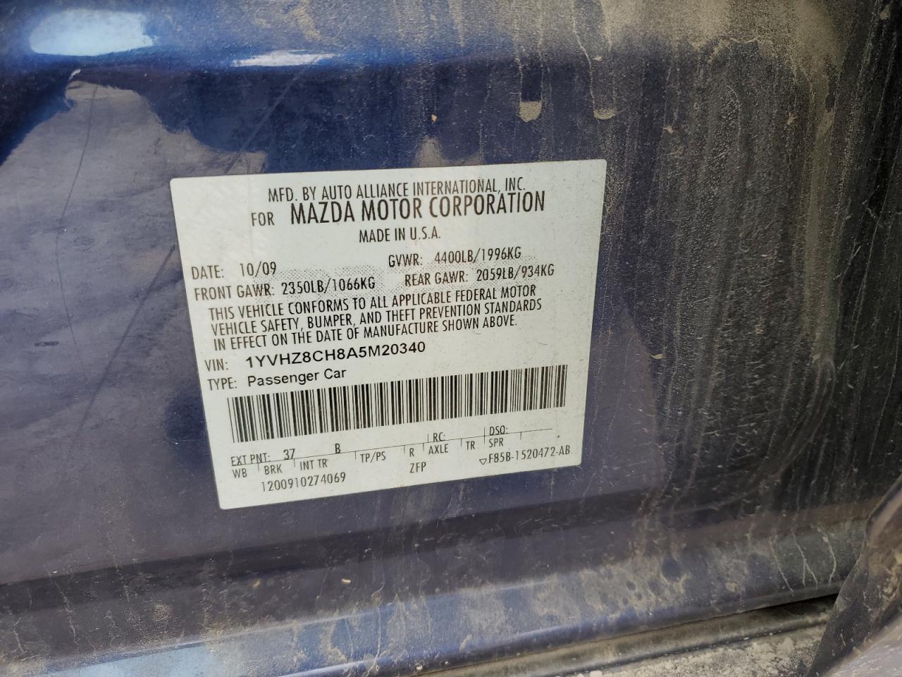 2010 Mazda 6 I VIN: 1YVHZ8CH8A5M20340 Lot: 58313235