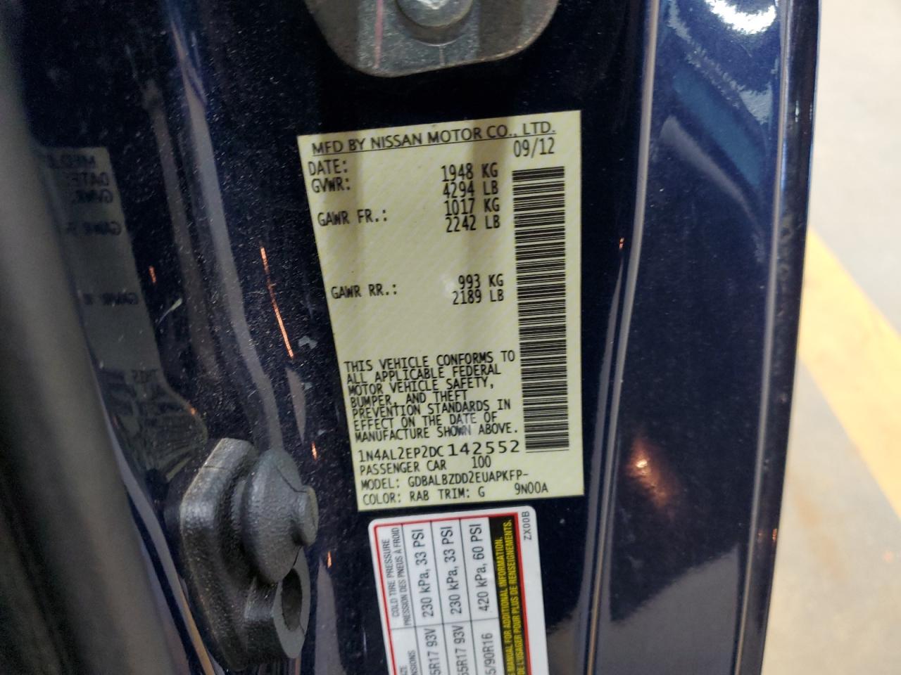 2013 Nissan Altima S VIN: 1N4AL2EP2DC142552 Lot: 50614355