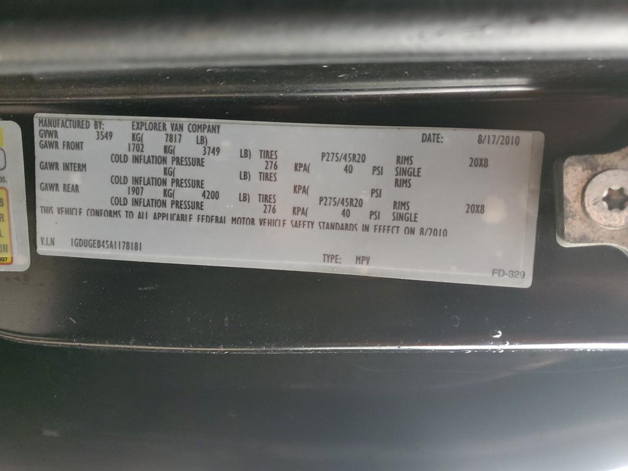 2010 GMC Savana Rv G1500 4Lt VIN: 1GDUGEB45A1178181 Lot: 49774375