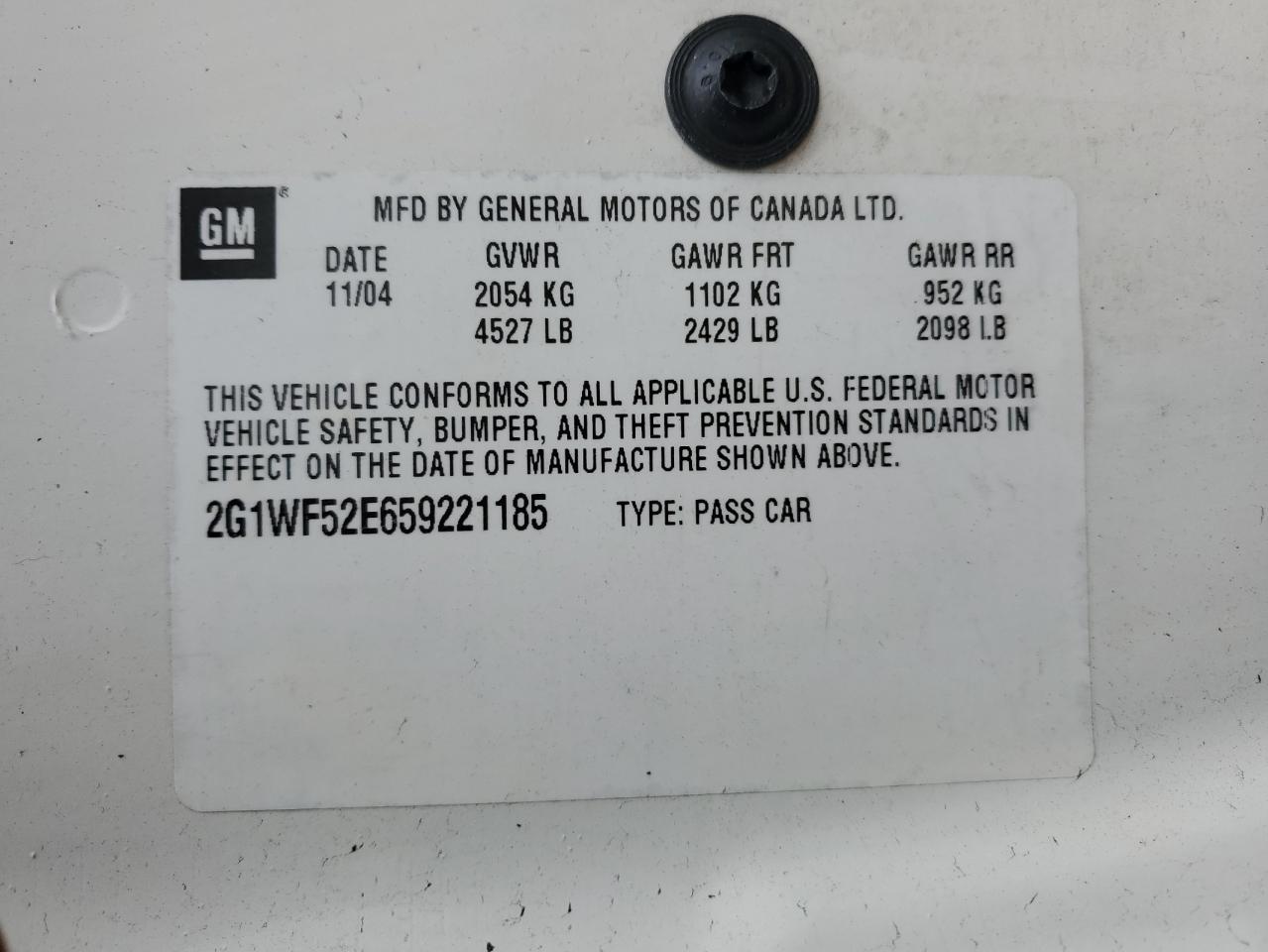 2005 Chevrolet Impala VIN: 2G1WF52E659221185 Lot: 47651525