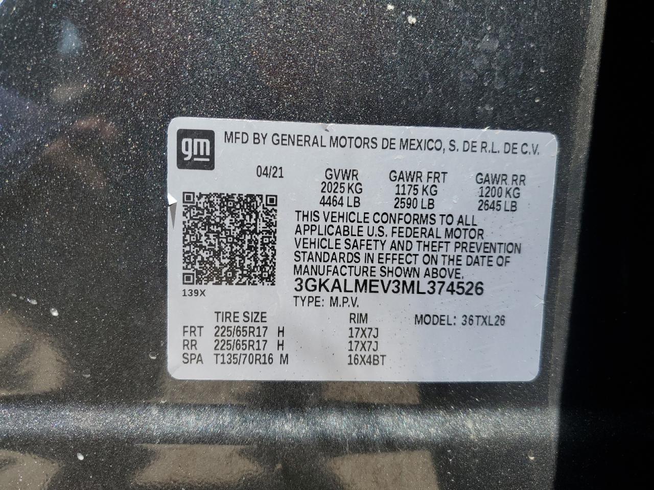 2021 GMC Terrain Sle VIN: 3GKALMEV3ML374526 Lot: 50385065