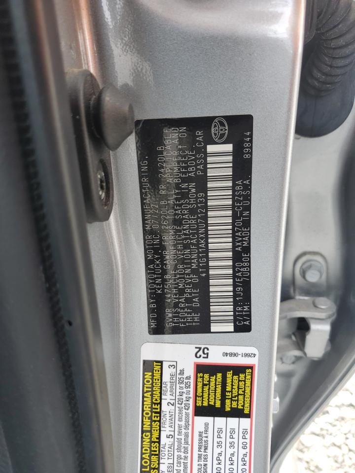 2022 Toyota Camry Se VIN: 4T1G11AKXNU712139 Lot: 50357335